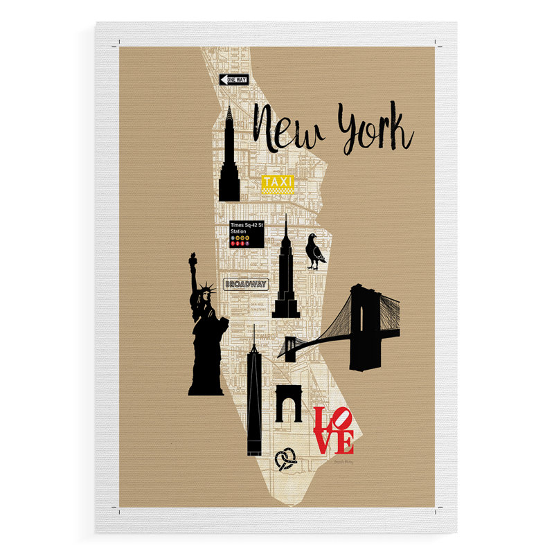 Carte graphique de la ville de New York - impression sur toile seulement - non encadrée, H 18 po x l 12 po