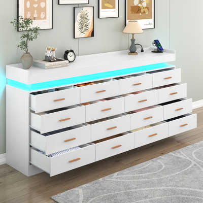 Commode 16 tiroirs l 78,7 po avec station de charge et lumière DEL