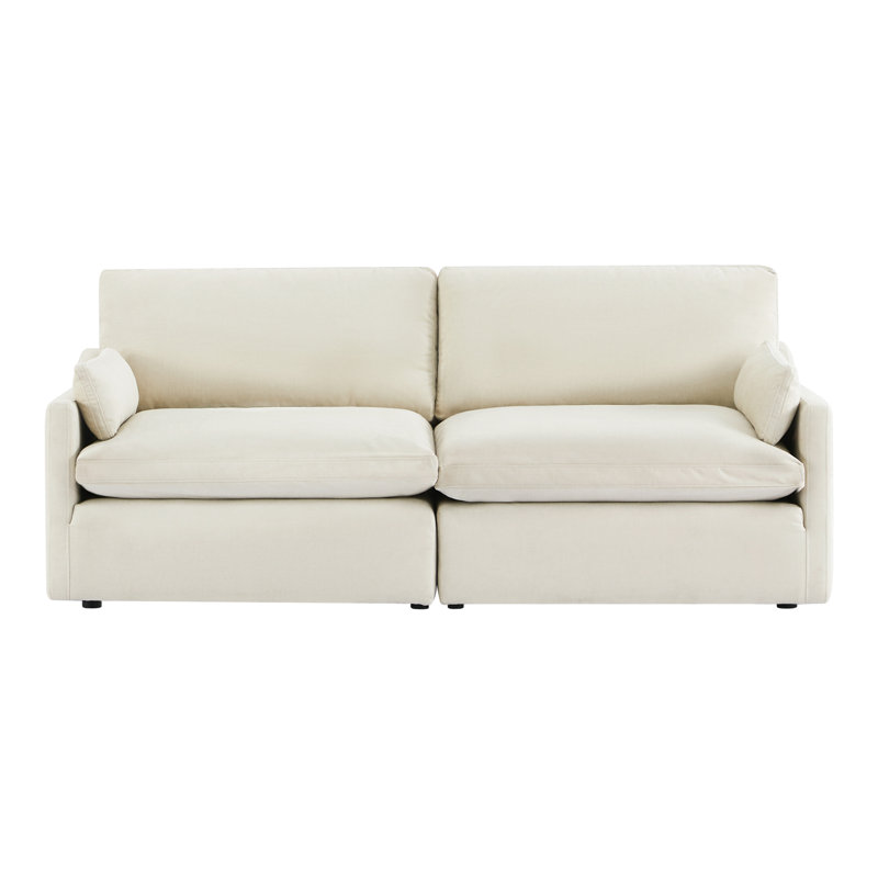 Salha 89.7" Modular Cloud Sofa with Reversible Cushions, Beige Velvet
