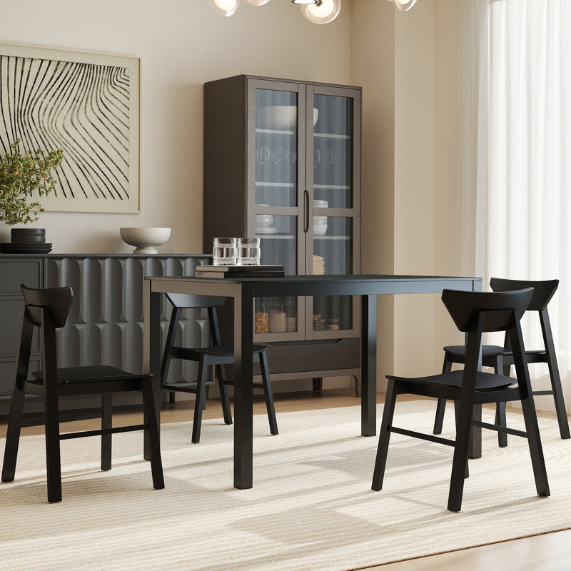 5 - Piece Black Dining Set, Modern Design Rectangular Kitchen Table And Solid Wood Dining Chairs