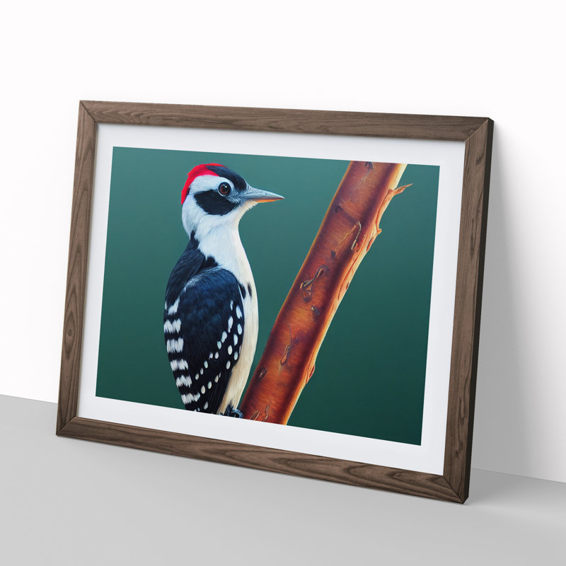 Select Woodpecker Bird - Framed Print, 46cm H x 64cm W x 2cm D, Walnut 