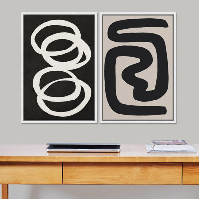 Motif bicolore géométrique noir et gris de formes abstraites, art moderne, décoration bohémienne, 2 pièces