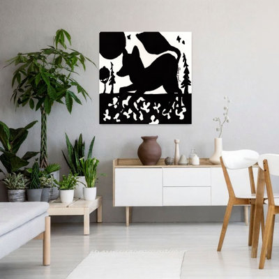 Fox At Night In Clover Patch Playful Abstract Contemporary Fox Horse Winter Forest Wall Art Print