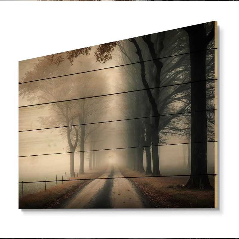 «Misty Road Through the Forest II», reproduction sur bois sans cadre, H 12 po x l 20 po x P 1 po
