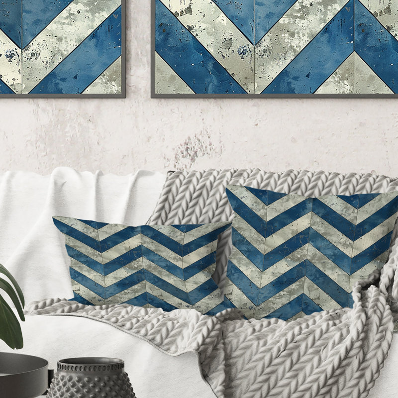 Chevron Charm I - Chevron Throw Pillow, Blue/Beige, 18"H x18"H