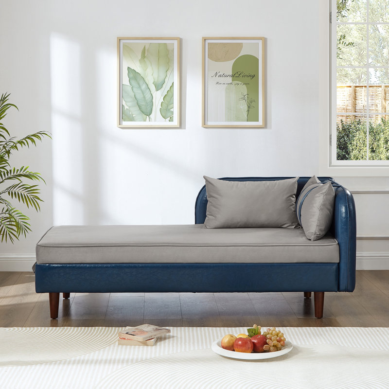Chaise longue rembourrée avec rangement, Bleu et gris