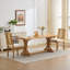 Ensemble de 4 chaises de salle à manger en bois à dossier en rotin, coussin en lin mat avec mousse à haute résilience et ressorts en S-706193286