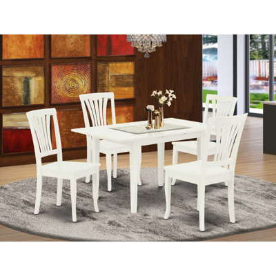 Rectangular Linen White Finish Solid Wood Top-Dining Room Set with Butterfly Leaf by Latitude Run