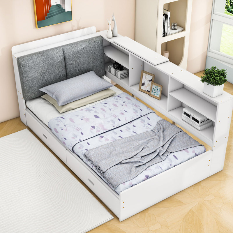 Lit plateforme tapissier Marrah, Blanc