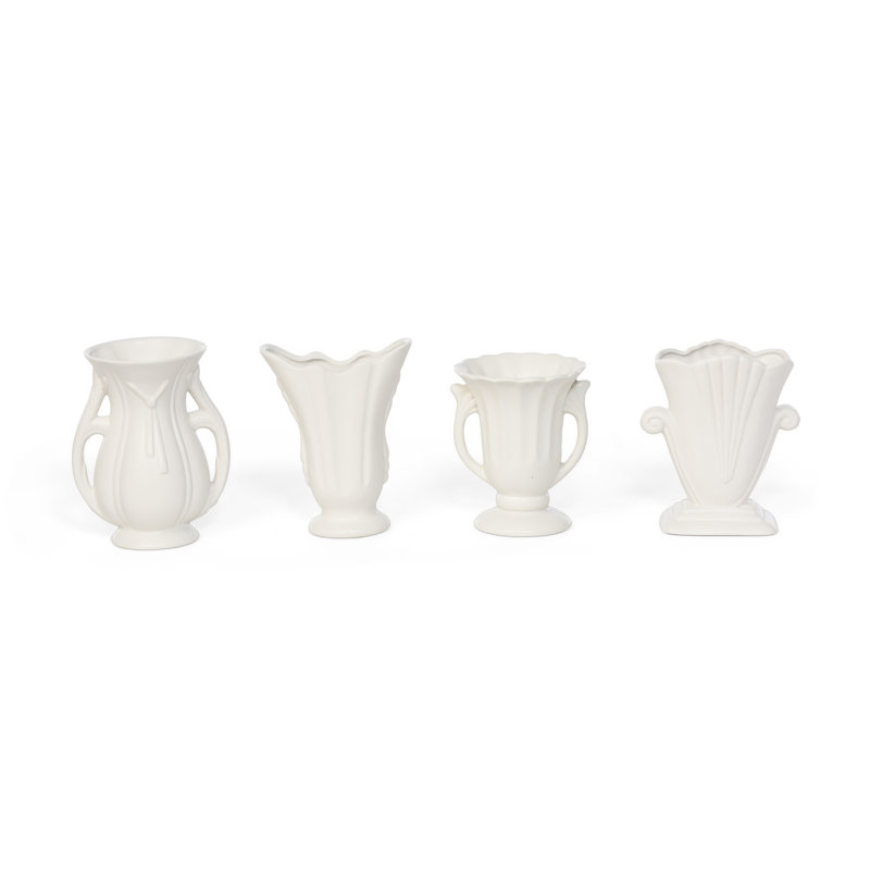White Ceramic Vintage-Inspired Table Vase Set