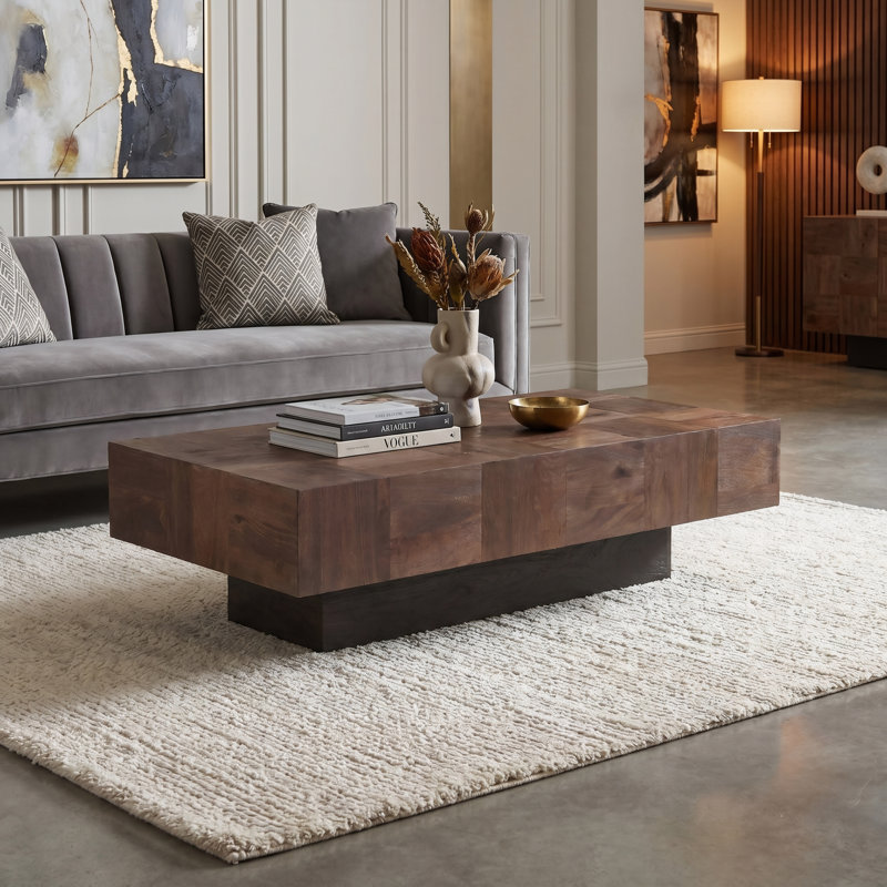 Camari Solid Wood Pedestal Coffee Table, Walnut
