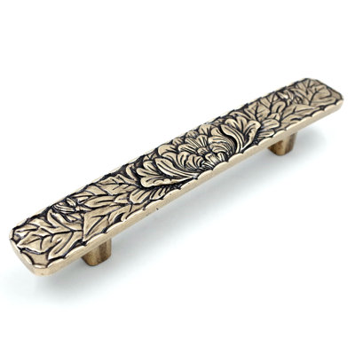 Bridged Drawer Cabinet Pulls, 6-Pack Antique Brass 3" Hole Centers, Antique Peony Solid Cast