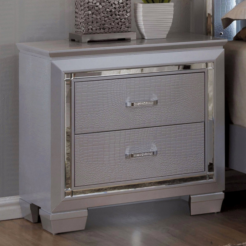 Heffron 2-Drawer Nightstand, Silver