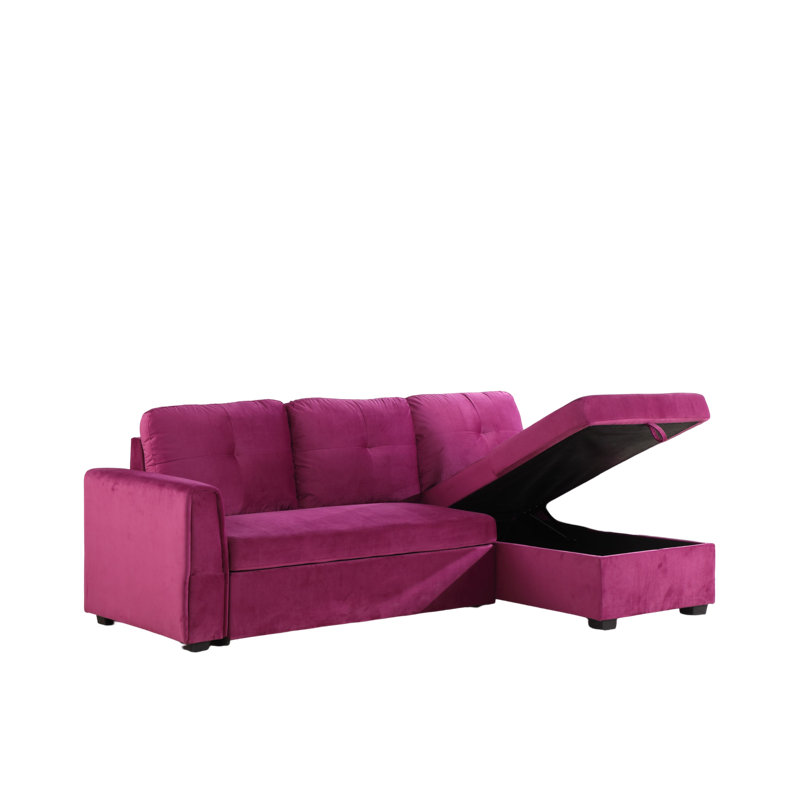 Canapé-lit et chaise longue réversible en velours de 91 po avec rangement Blatnice, Accoudoir à droite (vu de face)