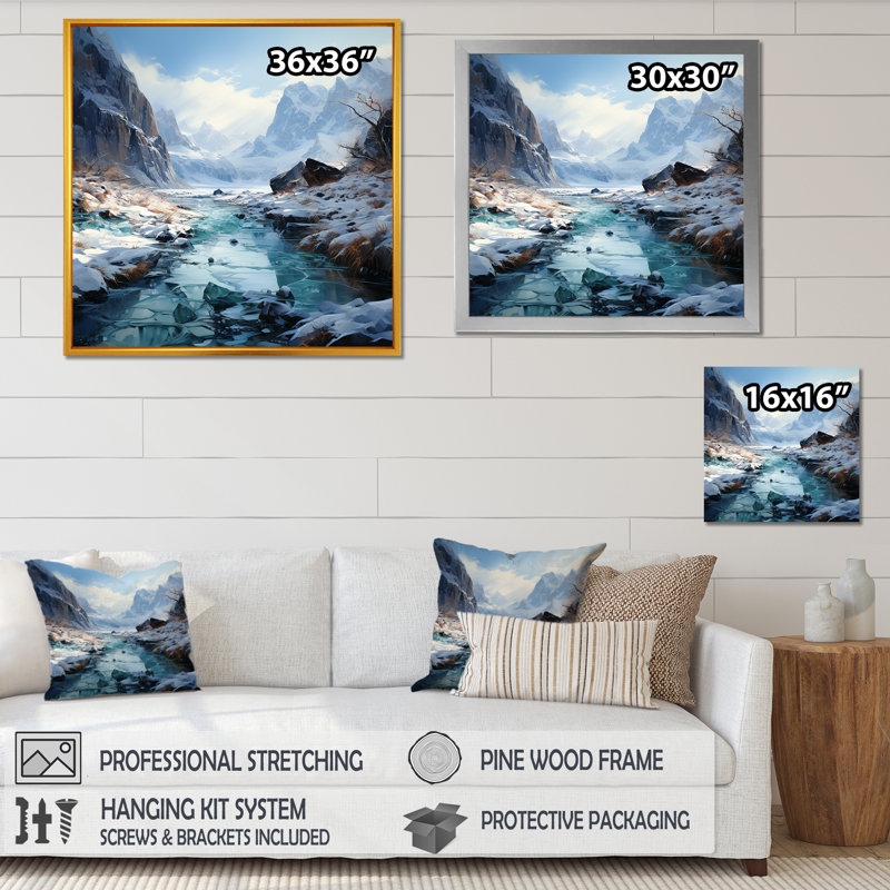 «Island Glacier Charm in Winter», reproduction, Cadre naturel flottant, H 16 po x l 16 po