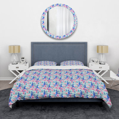 Paons avec des fleurs de magnolia - ensemble de housse de couette traditionnel - microfibre de polyester