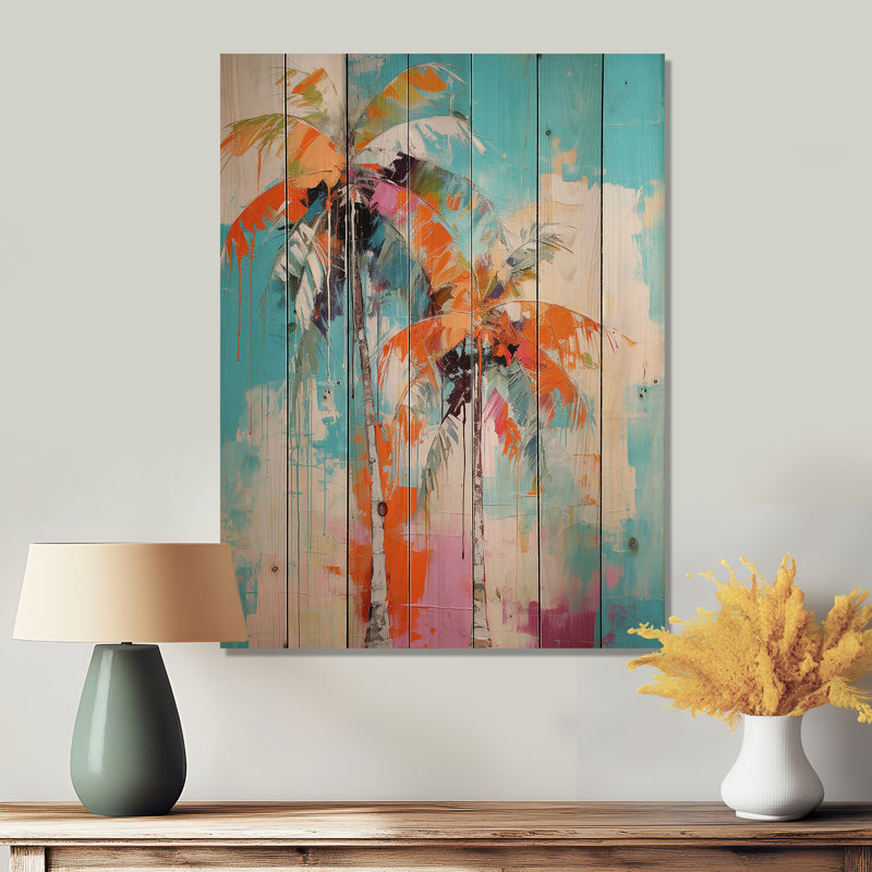 Palmiers Palm VI, reproduction sur bois naturel, H 40 po x l 30 po x P 0,78 po