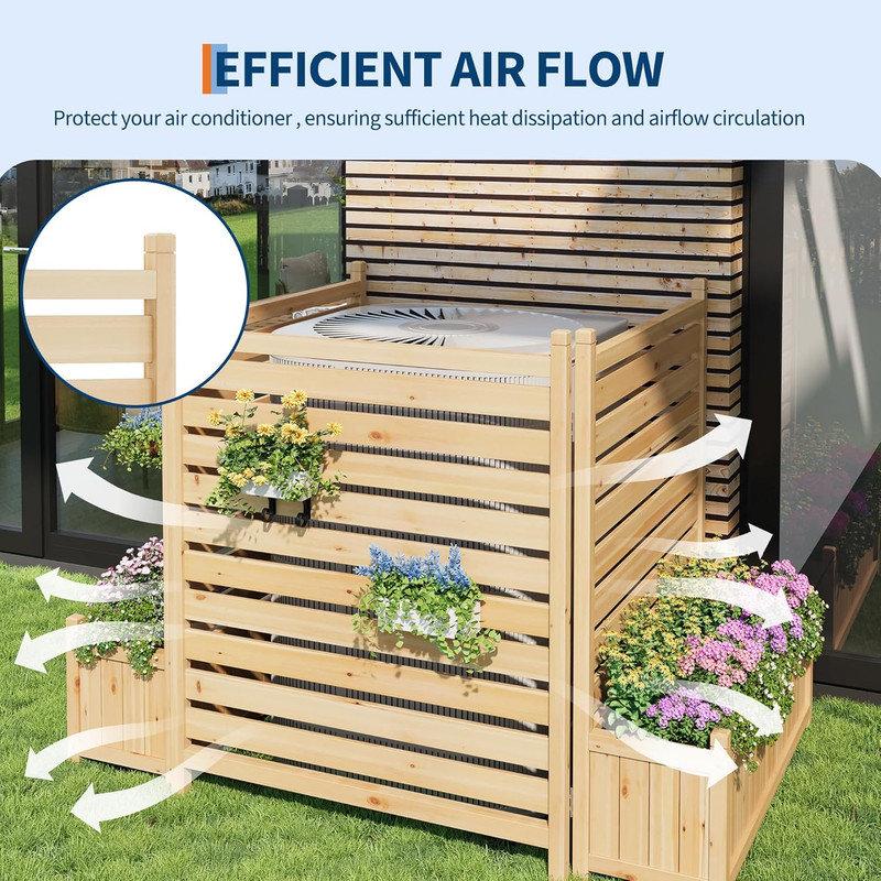 Clôture d'intimité en bois avec jardinières, écran extérieur 2 panneaux pour climatiseurs et patio