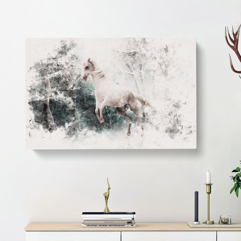 White Horse Rearing in a Winter Forest - Wrapped Canvas Graphic Art Print, 50cm H x 76cm W x 3cm D