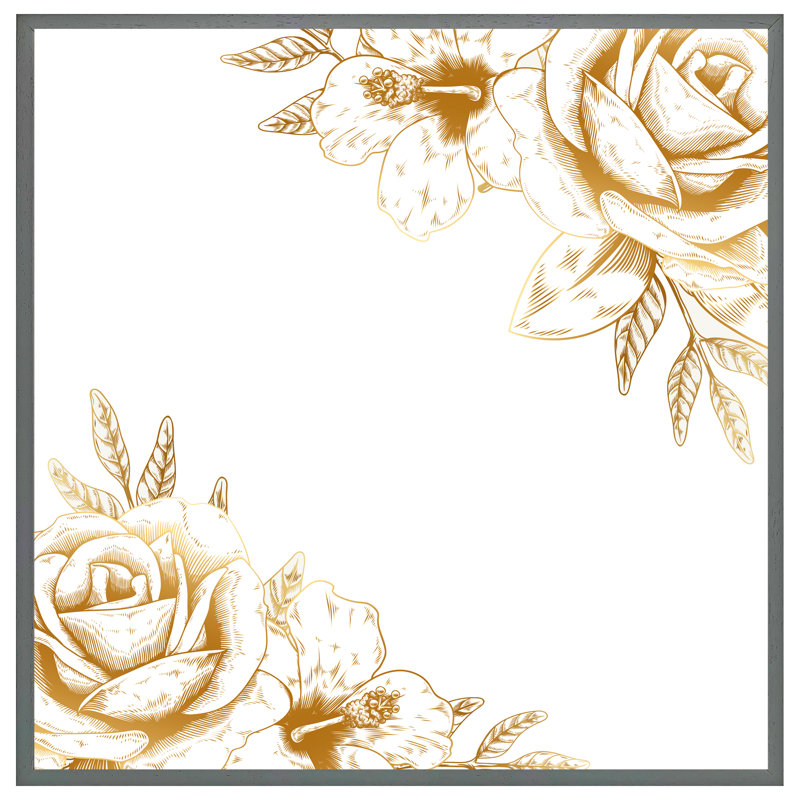 Crumley Gold Rose - Single Picture Frame Print, 31cm H x 31cm W x 4cm D, Grey Framed