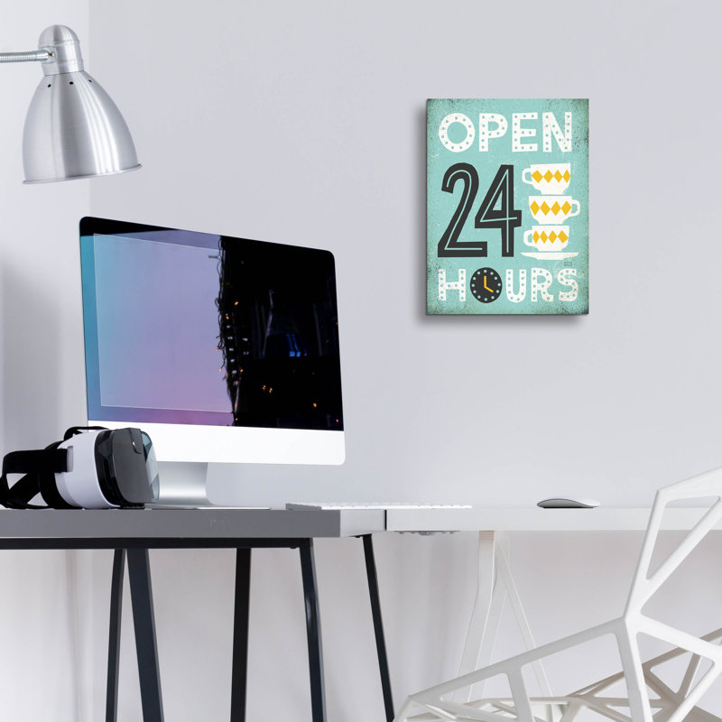 Art mural en verre épique «Retro Diner Open 24 Hours» par Michael Mullan Epic Art, 16 po x 24 po