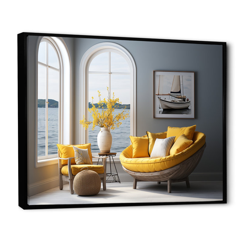 Bord de mer, reproduction d'art sur toile, vue sur l'océan, Cadre flottant noir, H 34 po x l 44 po x P 1,5 po