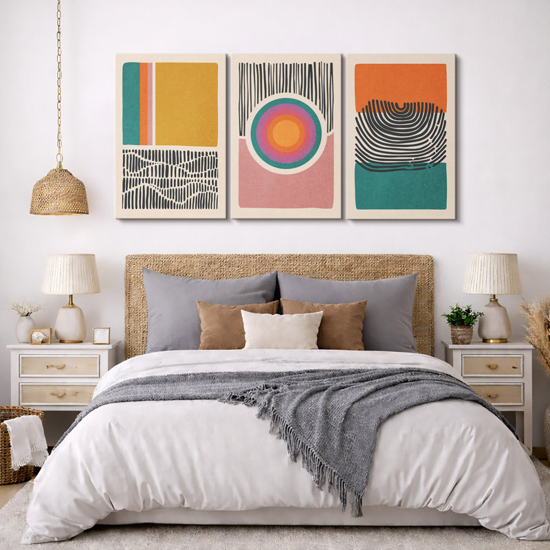 «Abstract Vibrant Color Blocks Mid-Century Multicolor Color Block Shape Abstract Geometric», ensemble de 3 impressions sur toile flottante