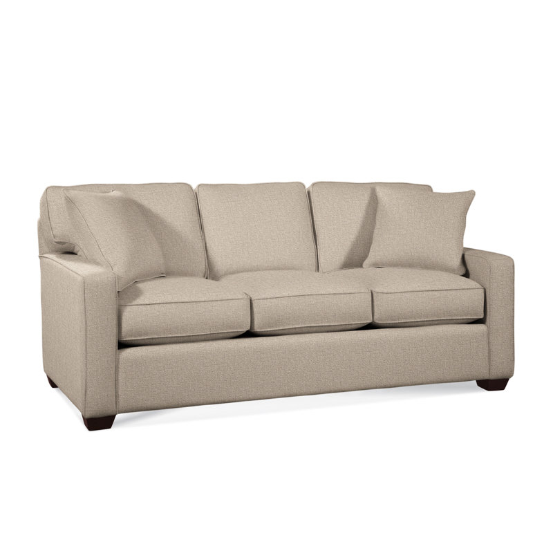 Ellora Upholstered 81'' Sofa, Java, Gel Memory Foam Mattress, Light Blue and White Stripe; 0256-54