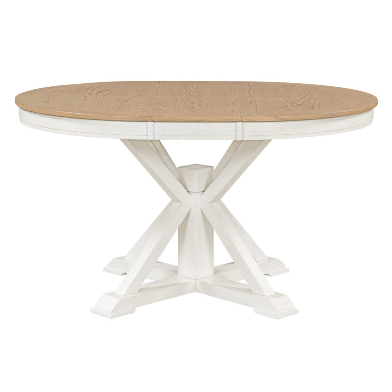 Retro Functional Extendable Dining Table With A 12" Leaf For Dining Room And Living Room, Oak Natural Wood/White