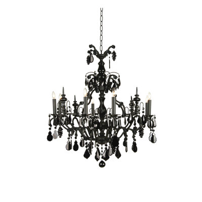 Lustre noir 8 lumières avec cristaux noirs