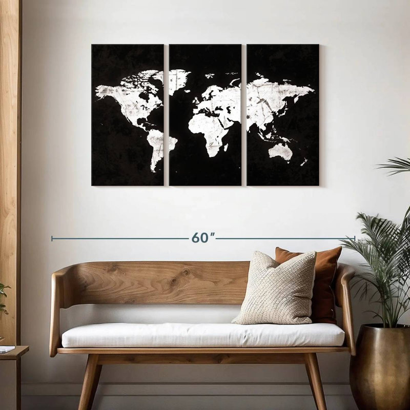 Carte du monde Aliaz White Contrast, H 28 po x l 45 po