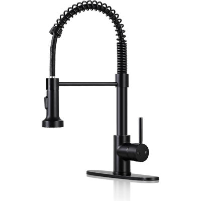 Kitchen Faucets With Pull Down Sprayer Matte Black - Dual Mode Setting Single Handle 1 Or 3 Holes Commercial Black Kitchen Sink Faucet With Deck Plate For Farmhouse.