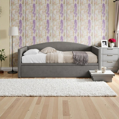 Upholstered Twin Size Daybed With Pop-Up Trundle Sofa Bed With Convertible Twin To King Design Space-Saving Furniture