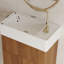 Meuble-lavabo suspendu de 42 cm (16,5 pouces) avec lavabo en céramique, porte et bonde réglable, idéal pour les petits espaces. Style moderne du milieu du siècle, rangement intégré, fermeture amortie.