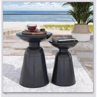 Serenita Outdoor Iron Side Tables With Flared Design, Set Of 2, Durable And Stylish For Patio And Garden Use