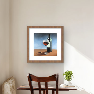 Bouteille de bourgogne avec verre à vin - reproduction d'art encadrée