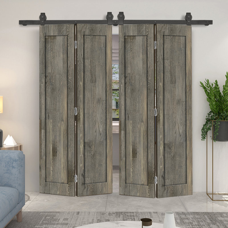 Ensemble de quincaillerie pour porte de grange coulissante double 1 panneau, Gris patiné, 48 po x 84 po