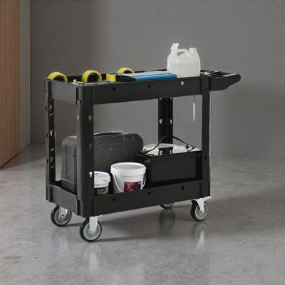 Two-Shelf Utility Cart With Wheels ,600 Lbs. Capacity Rolling Utility Tool Carts For Warehouses, Industrial Settings, Auto Garages, For Indoor And O