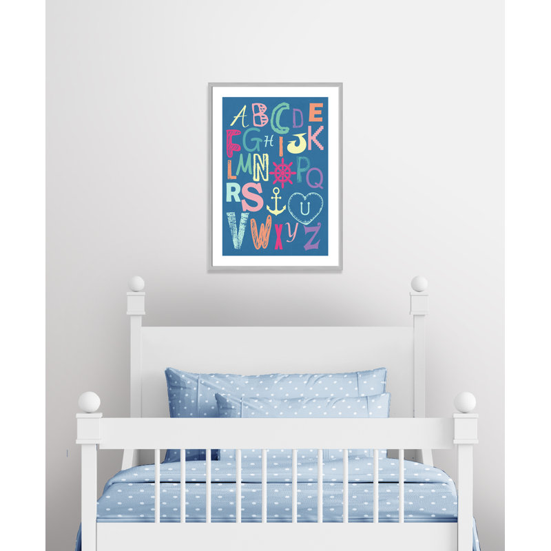 Alphabet imprimé sur papier, H 34,5 po x l 24,5 po x P 1,18 po, Encadré de boîte argent