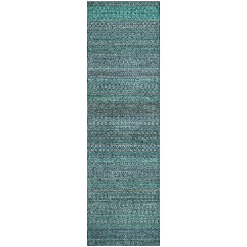 Cerrito Premium Machine Washable Cerrito AMF527 Turquoise, Runner 2'3" x 7'6"