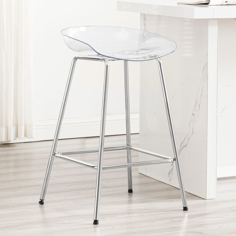 26" Clear Plastic Seat Counter Stools with Chrome Metal Frame, Set of 3