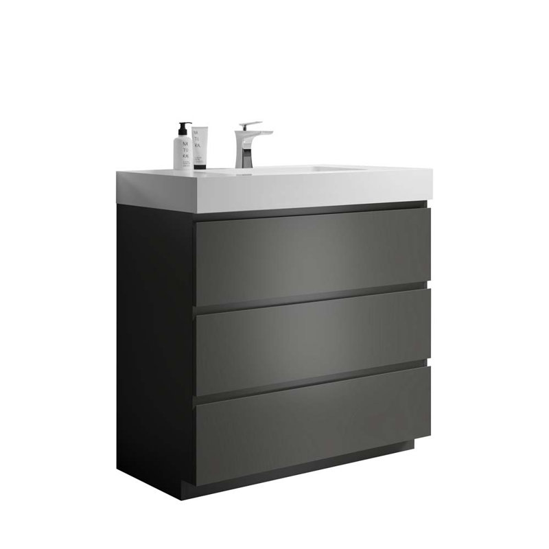 Ensemble de meuble-lavabo simple 36 po, Blanc / gris