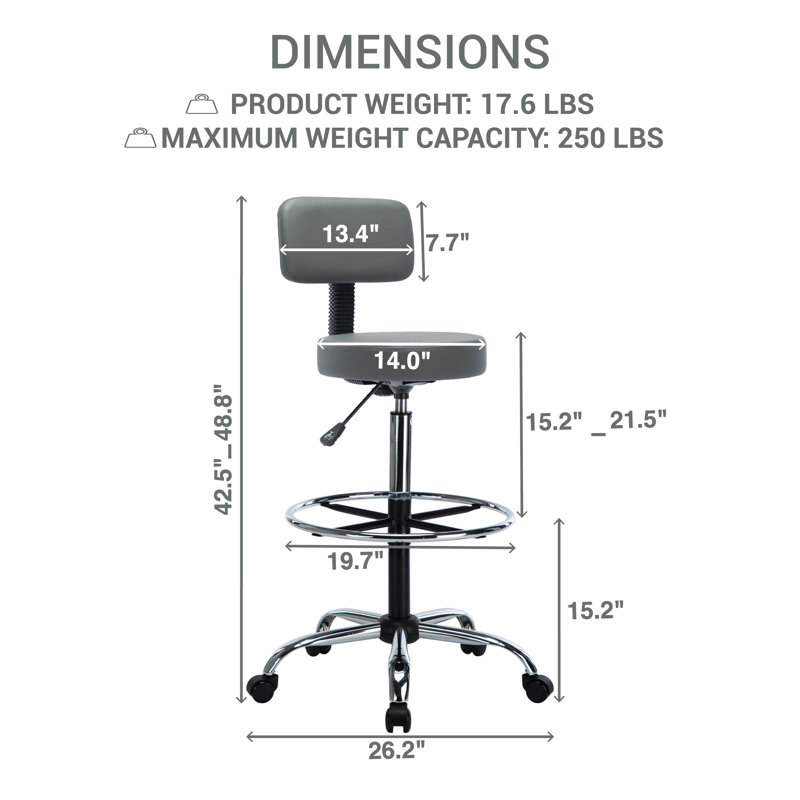 Miyana Comfy Adjustable Drafting Stool with Footrest, Adjustable Height, Gray