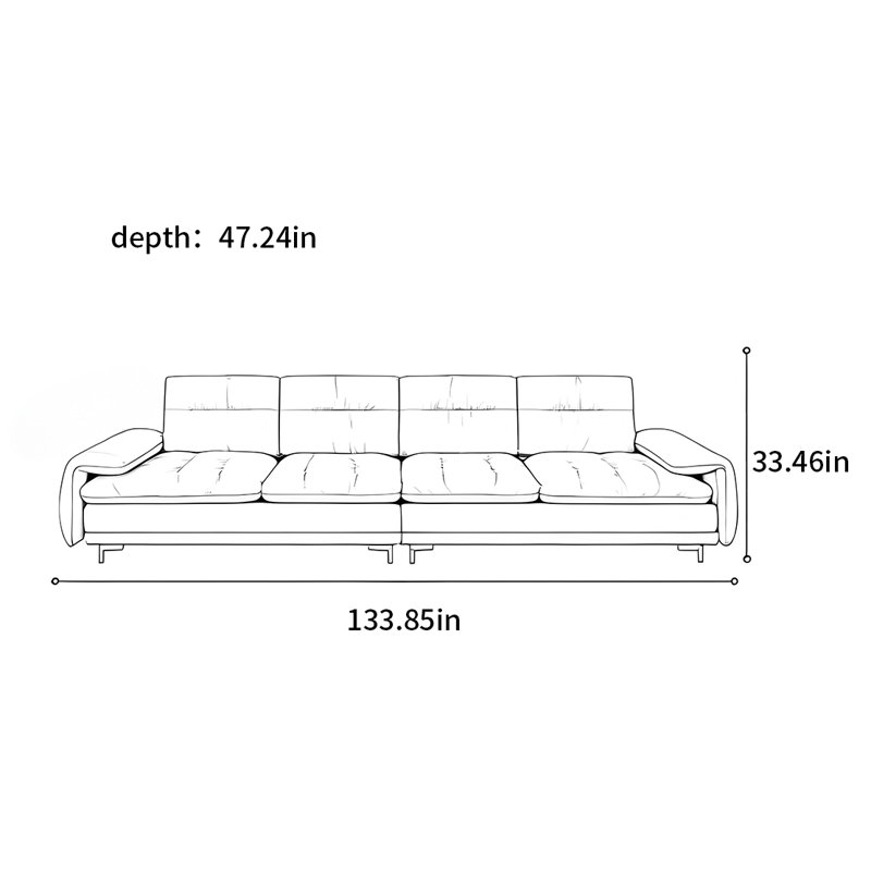 Canapé droit italien de luxe réglable, H 33,46 po x l 133,85 po x P 47,24 po