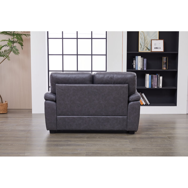 Causeuse de salon moderne en similicuir de 58,66 po avec coussins moelleux et accoudoirs coussinés, Dark Gray