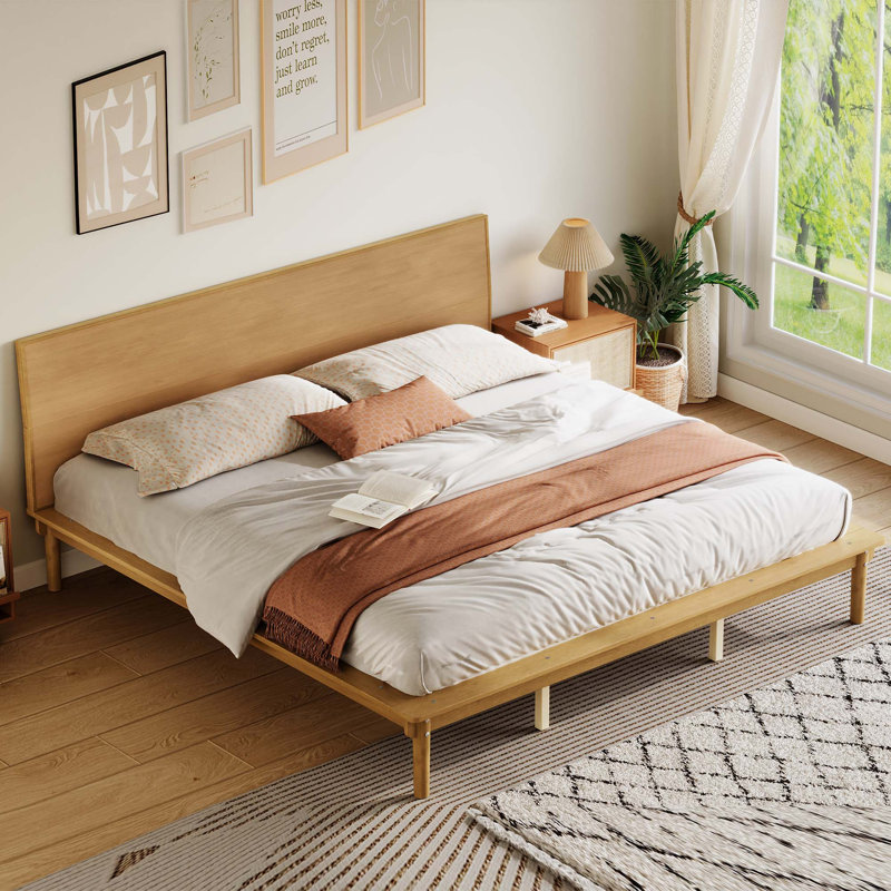Cadre de lit plateforme king size de style moderne du milieu du siècle avec tête de lit ergonomique et sans sommier tapissier