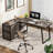 Shaped Computer Desk With 3 Drawers & Storage Shelves, Reversible Corner Desk for Home Office-1209322120-1250256046