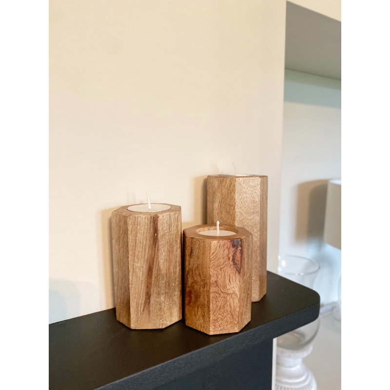 3 Piece Solid Wood Tabletop Tealight Holder Set