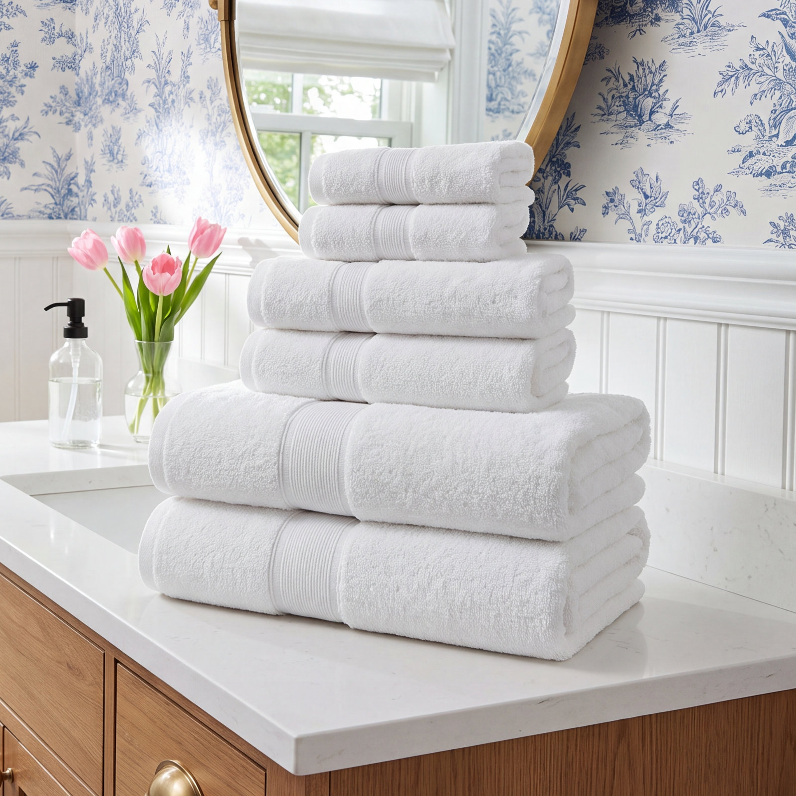 6-Piece Cotton Towel Set, White