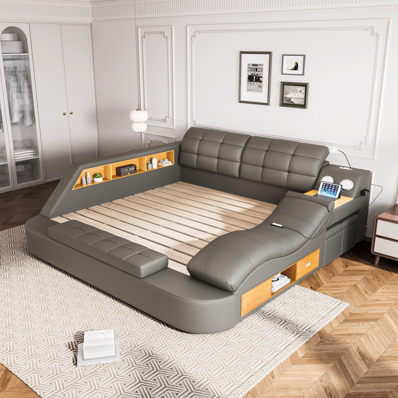 Upholstered Sleigh Bed, Gray, King